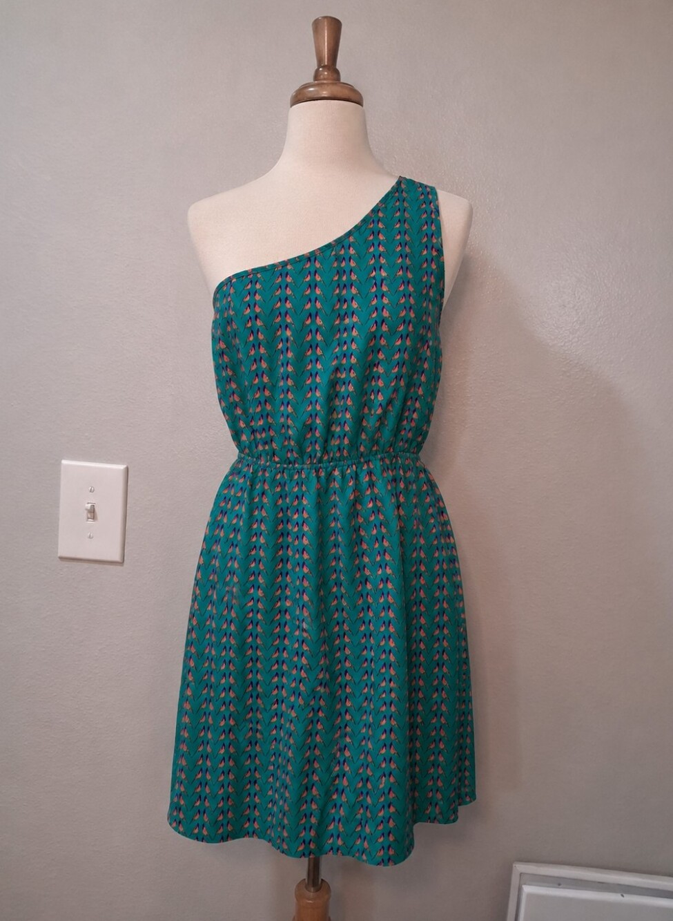Everly Teal One-Shoulder Printed Dress